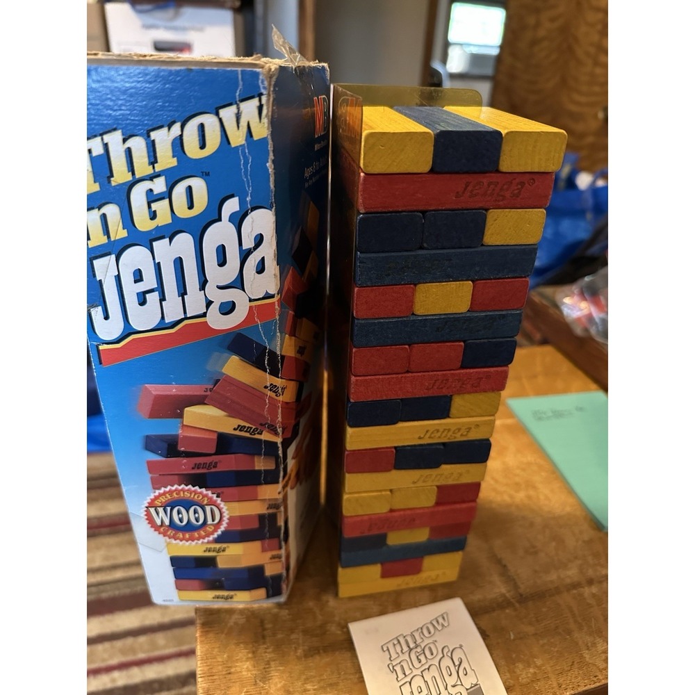 Vtg Throw N Go Jenga 1995 Milton Bradley Wood Piece Color Blocks Missing Die